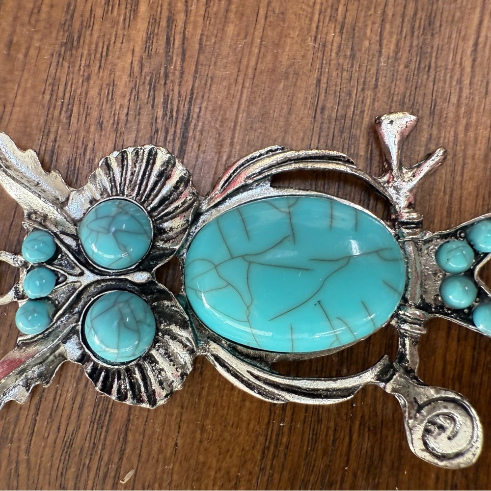 Silver and Turquoise Owl Pendant‎ Necklace - Picture 4 of 7